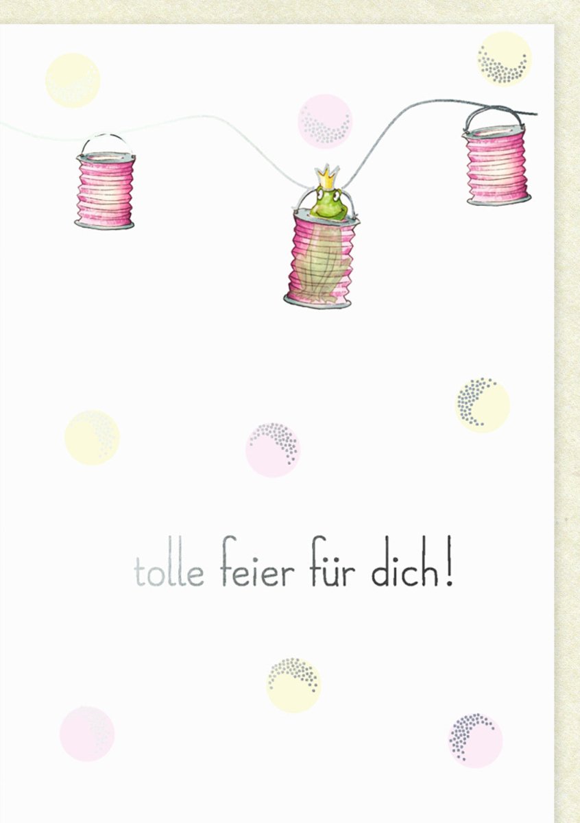 Geburtstagskarte für Kinder - Glückwunschkarte mit Prinzessin, Lampions, Party Deko in Pastellfarben