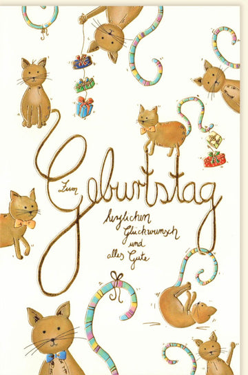Geburtstagskarte für Kinder - Niedliche Katzen Illustration, Bunte Glückwunsch Doppelkarte mit Spaßfaktor für Party & Geschenke