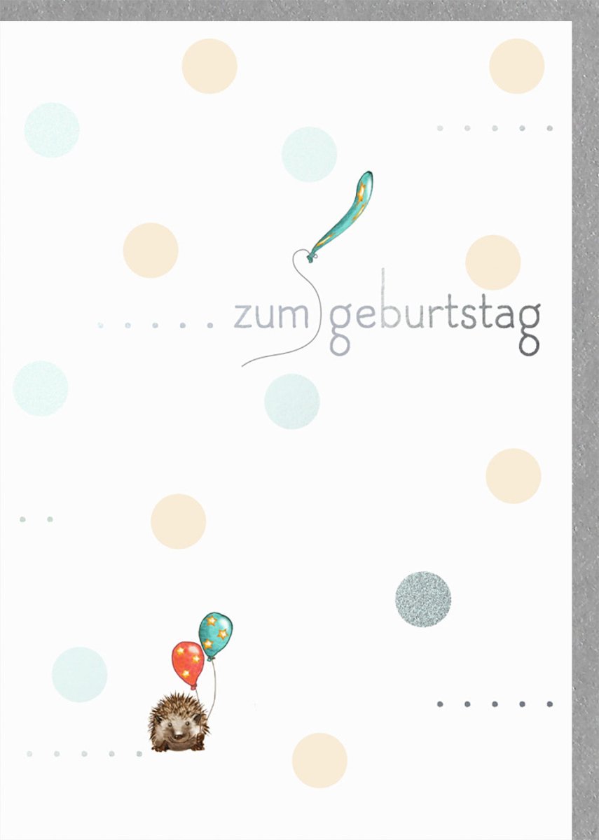 Geburtstagskarte für Kinder: Niedlicher Igel mit Ballons - Bunte Glückwunsch - Doppelkarte, Illustration zur Geburtstagsfeier