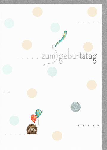 Geburtstagskarte für Kinder: Niedlicher Igel mit Ballons - Bunte Glückwunsch - Doppelkarte, Illustration zur Geburtstagsfeier