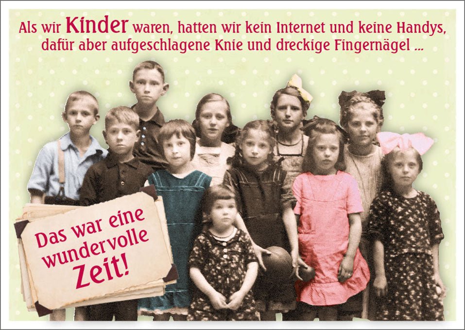 Geburtstagskarte für Kinder: Nostalgischer Retro - Humor - 'Ohne Handy Spaß' - Vintage Erinnerung an unbeschwerte Zeiten