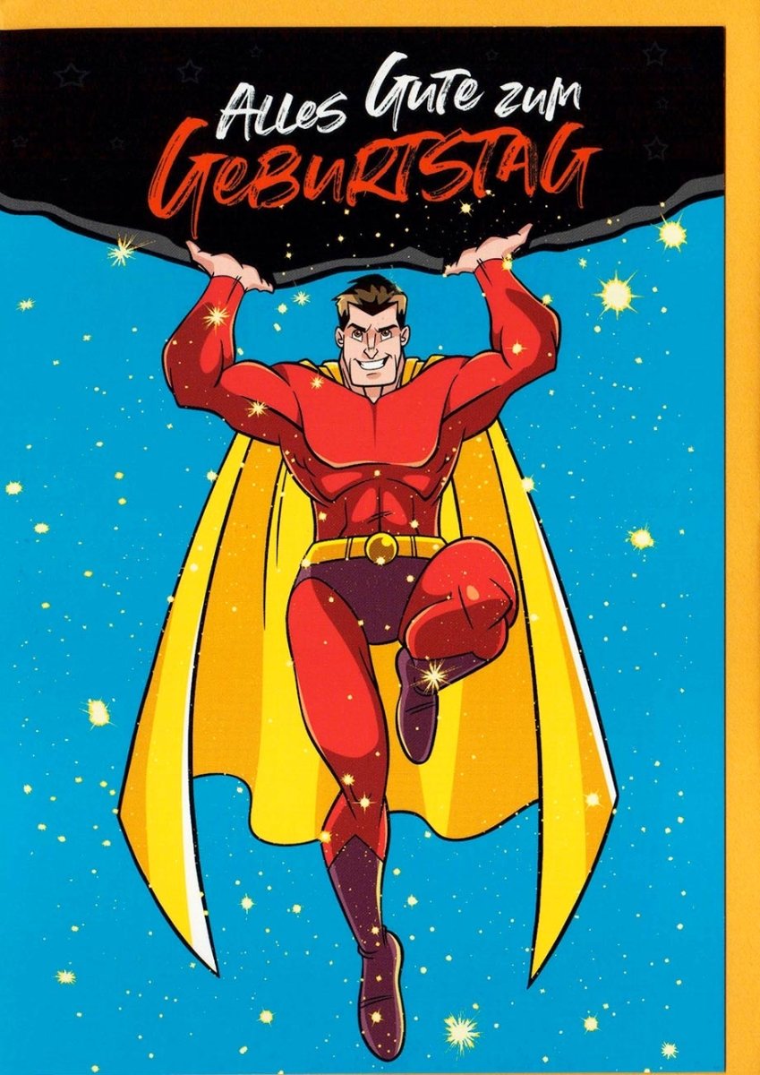 Geburtstagskarte für Kinder - Superhelden - Comic - Stil Glückwunschkarte für Jungen, Festliche Cartoon - Illustration mit Spaßfaktor