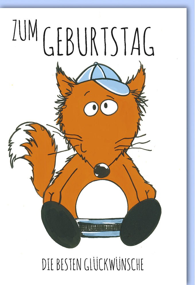 Geburtstagskarte für Kinder: Witzige Comic Fuchs - Illustration, Bunte Glückwunschkarte zum Kindergeburtstag, Niedliche Gratulationskarte für Jungen & Mädchen, Spaßige Tiermotiv Doppelkarte mit Geburtstagsgruß