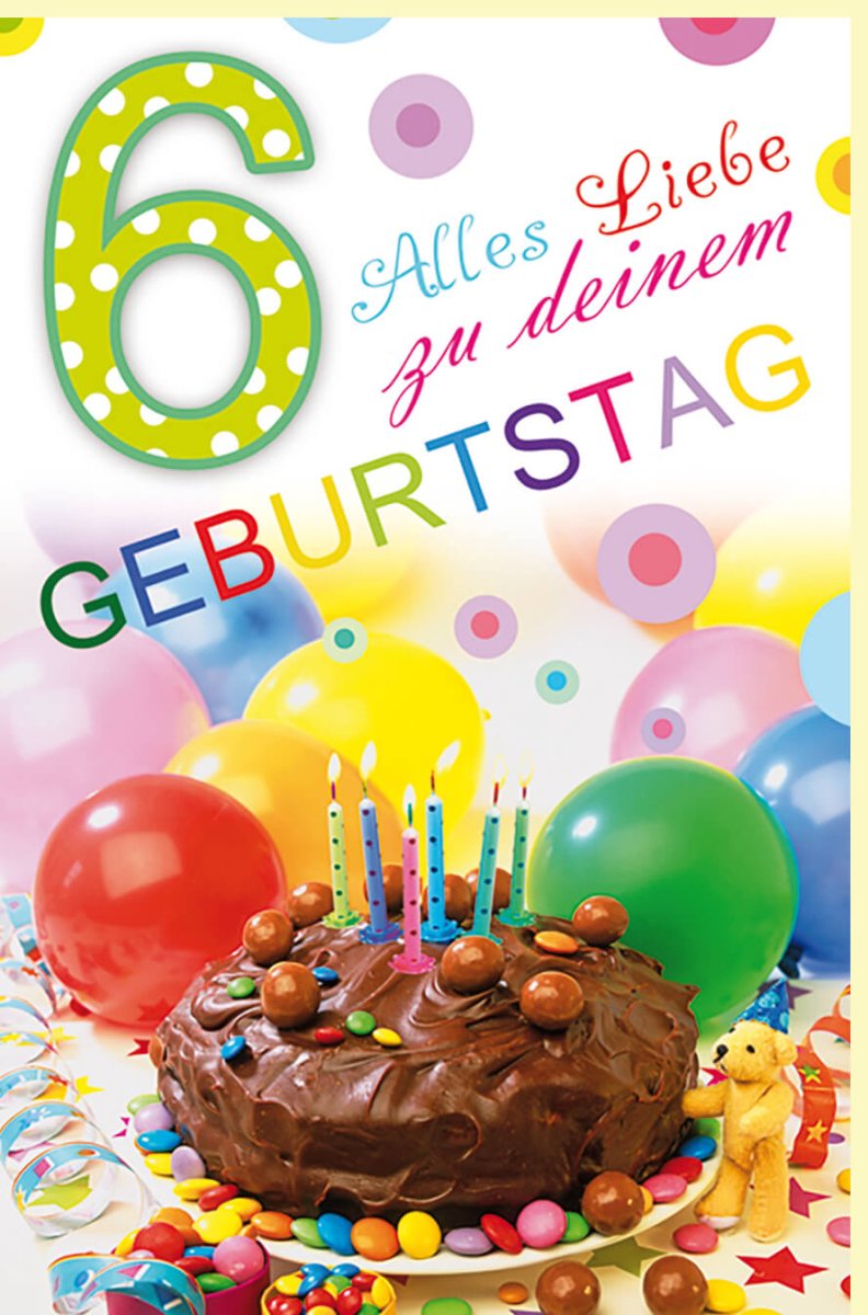Geburtstagskarte für Kindergeburtstag 6 Jahre - Fröhliche Glückwünsche mit Bunten Ballons, Torte & Kerzen - Jubiläumsfeierkarte voller Spaß und Freude - Perfekt für Festlichkeiten & Celebration