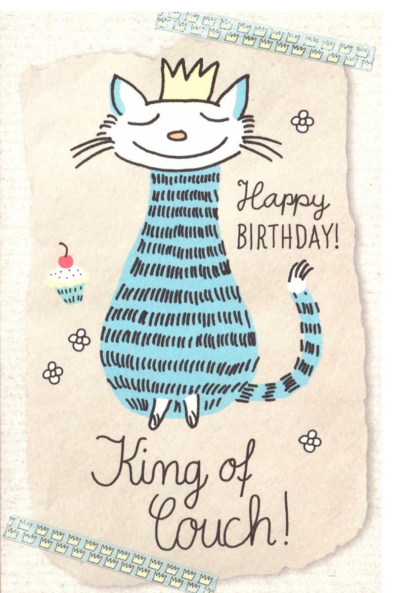 Geburtstagskarte für Männer - Lustige Katzen - König Couchpotato Cartoon Illustration, Witzige Glückwunsch Grußkarte
