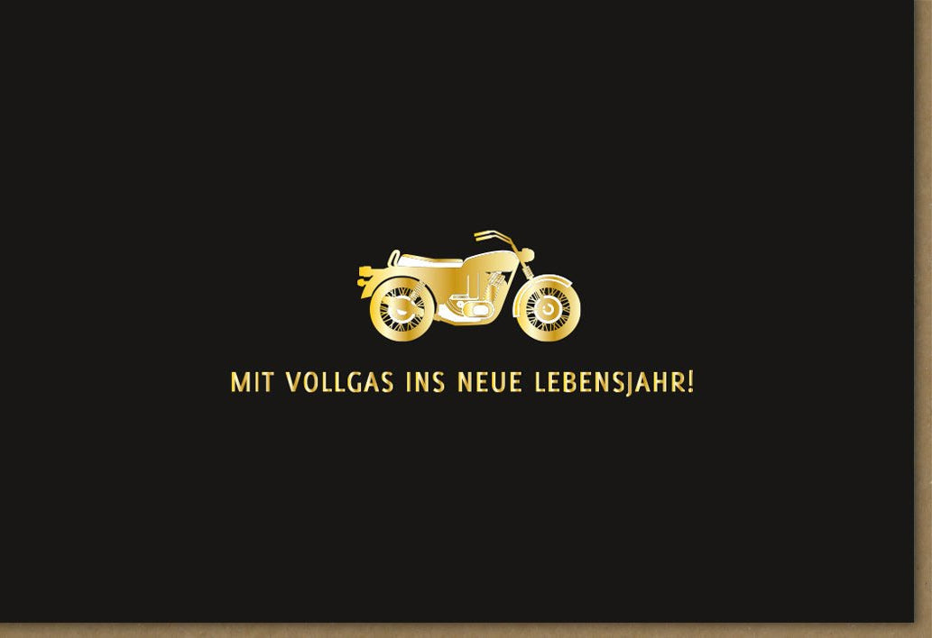 Geburtstagskarte für Männer - Motorrad Abenteuer Design | Stilvolle Glückwünsche zum Lebensjahr Vollgas | Elegante Biker Jubiläumskarte in Schwarz und Gold | Moderne Gratulationskarte für männliche Hobbyfahrer | Erwachsenen Geburtstagsfeier Papeterie
