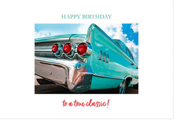 Geburtstagskarte für Männer - Vintage Oldtimer Design, Elegante Retro Auto Doppelkarte mit Himmelsmotiv und stilvollen Glückwünschen
