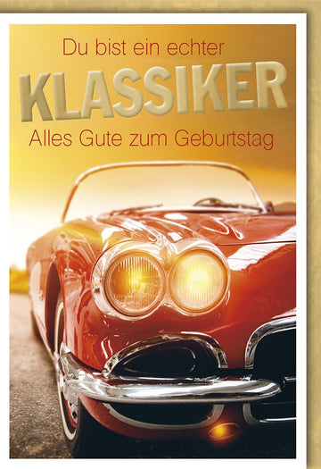 Geburtstagskarte für Männer - Vintage Oldtimer Motiv, Retro Auto Glückwunschkarte, Klassische Doppelkarte zum Geburtstag