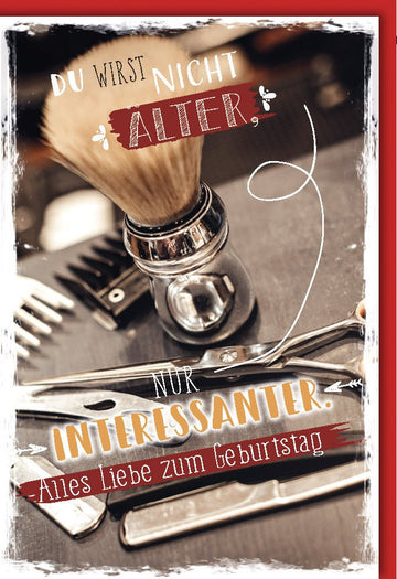 Geburtstagskarte für Männer - Vintage Rasier - & Bartpflege Motiv, Humorvolle Glückwünsche im Retro Design, Witzige Gratulationskarte
