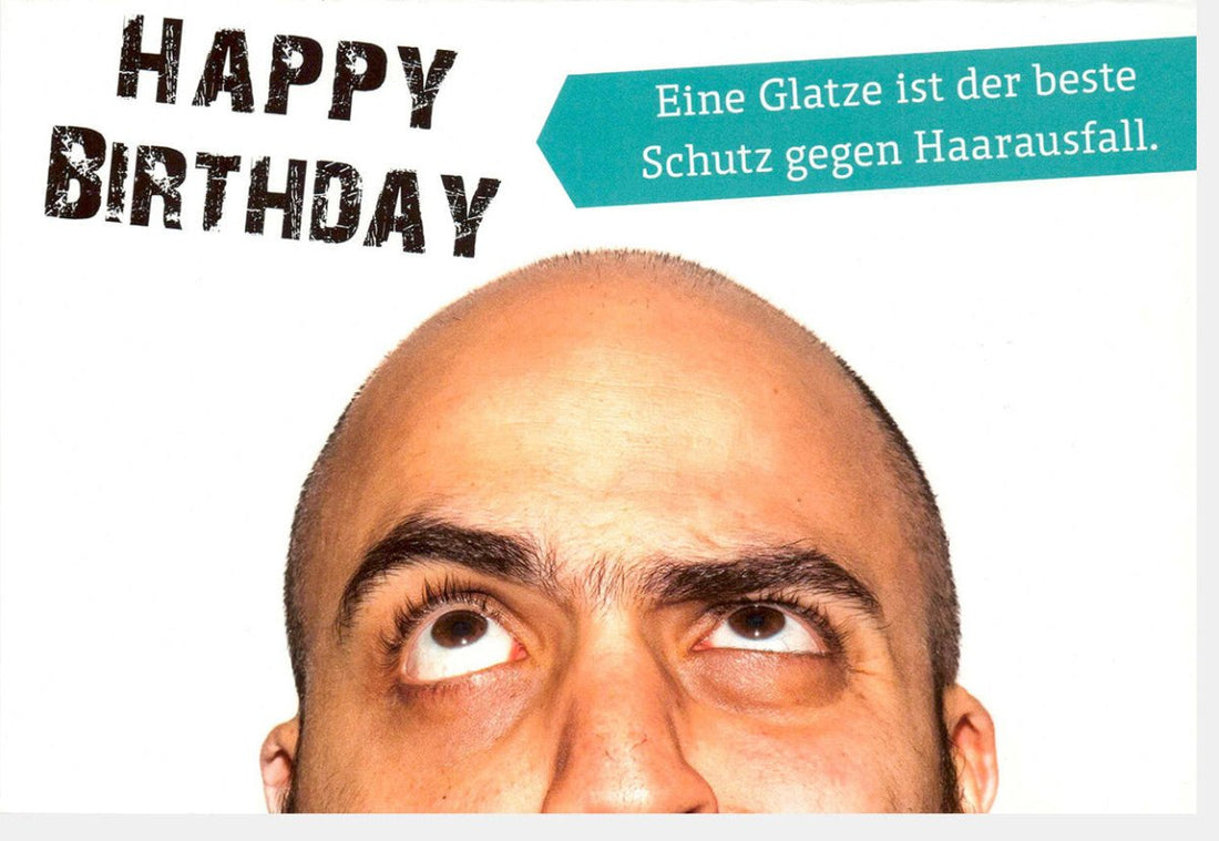 Geburtstagskarte für Männer - Witzige Doppelkarte mit Glatzen - Humor, Lustige Gratulation zum Thema Haarausfall