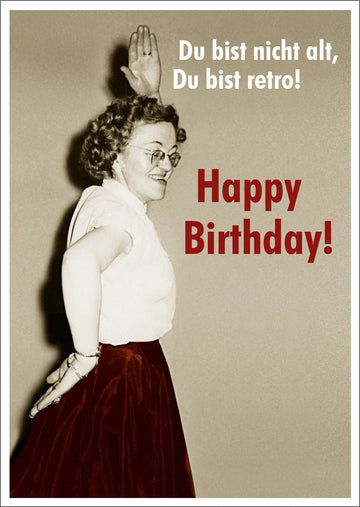 Geburtstagskarte für Oma - Retro Humor mit Tanzmotiv, Fröhliche Vintage Glückwunsch Postkarte, Witziger Spruch & Feier Design