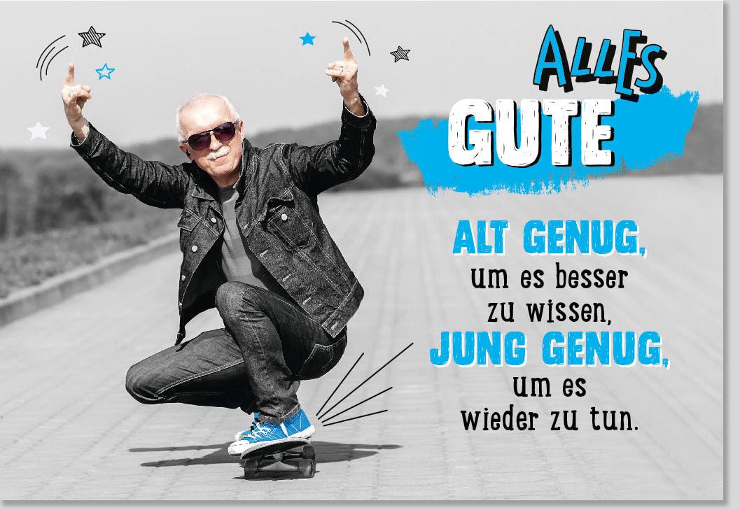 Geburtstagskarte für Opa - Lustige Skateboard - Doppelkarte, Origineller Männergeburtstag, Humorvolle Glückwünsche zum Älterwerden & Spaß