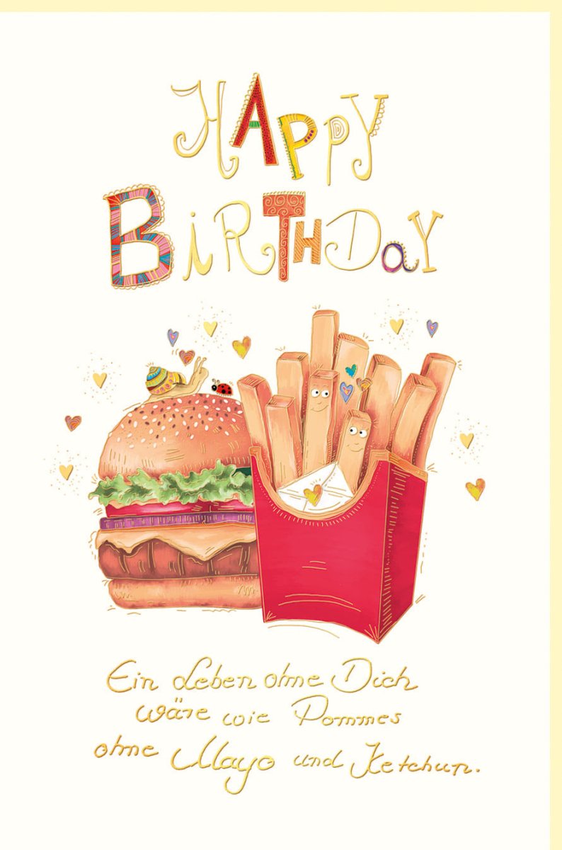 Geburtstagskarte für Partner - Hamburger & Pommes Motiv, Humorvolle Glückwunschkarte auf Naturkarton mit Goldfolie und Blindprägung, Skorpion - Thema, Liebevolle Beziehungskarte, Handgezeichnete Illustration in Herzform, Rot & Gelb, Für Erwachsene Unisex