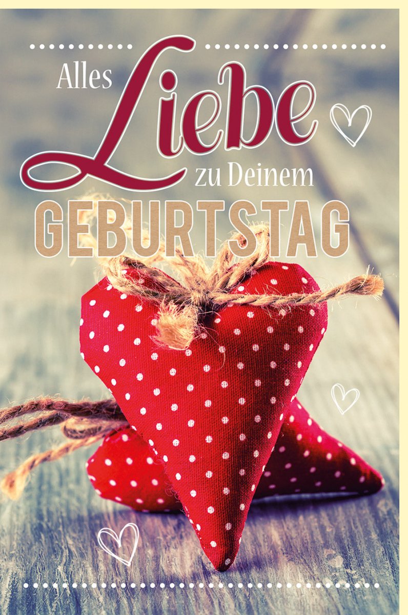 Geburtstagskarte für Partner: Romantische Doppelkarte mit Stoffherzen, Liebe & Schleife - Herzlichen Glückwunsch Jubiläum