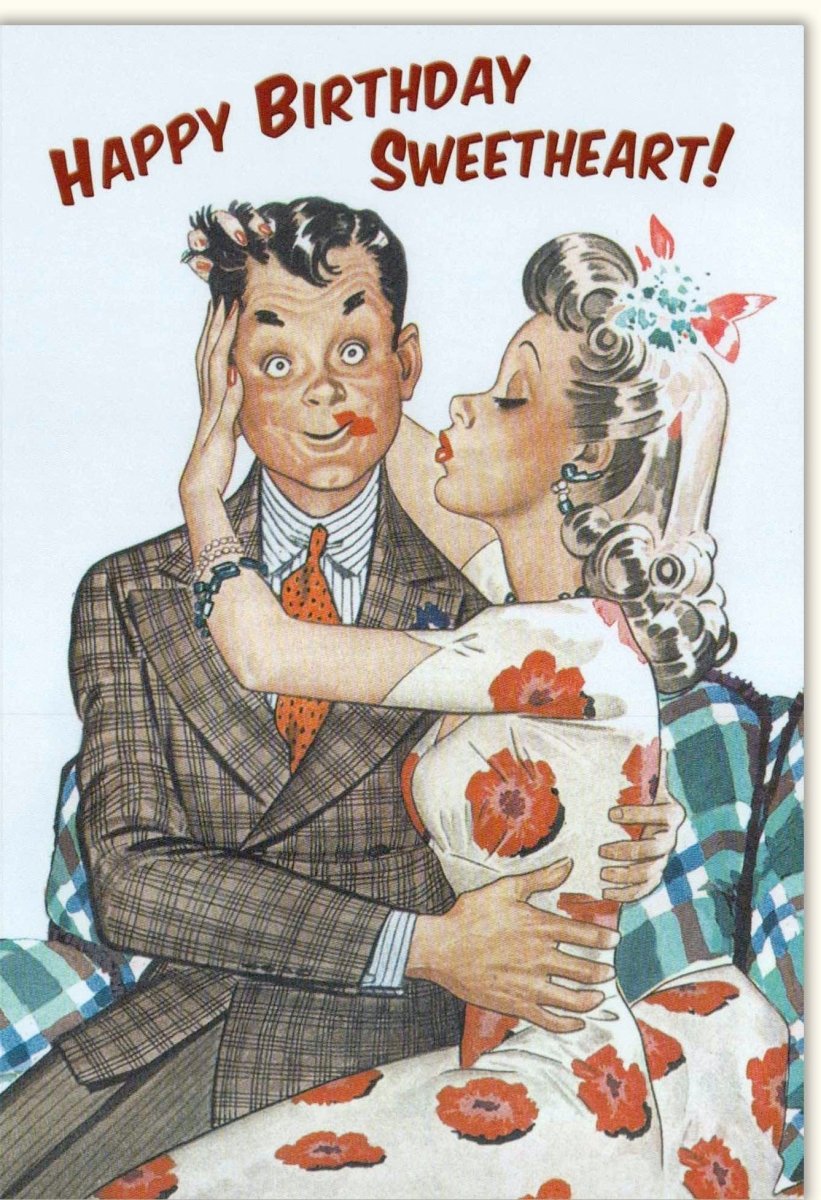 Geburtstagskarte für Partner: Romantische Liebe & Herzliche Umarmung - Vintage Retro Design Grußkarte mit Illustration, Persönliche Happy Birthday Doppelkarte für Beziehung & Feier, Festliche Glückwünsche