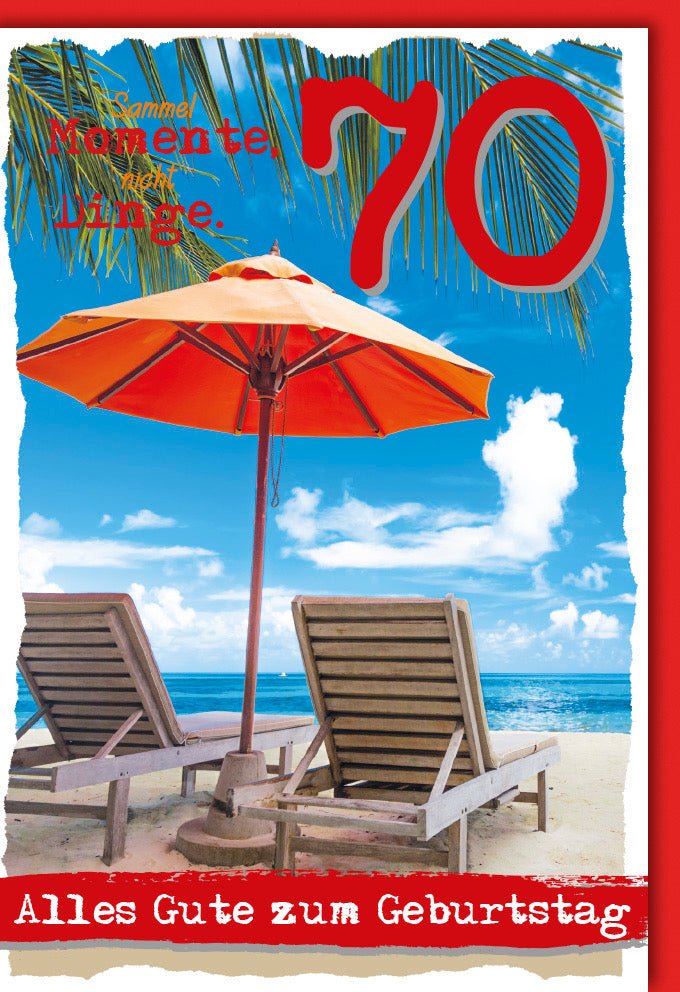 Geburtstagskarte für Skorpione - 70. Jubiläum Glückwunsch Doppelkarte mit Meer, Strand & Sonnenschirm Motiv - Entspannung & Ruhestand Design - Ideal für Geburtstagsglückwünsche & Feier - Relax Urlaub Meeresthema Grußkarte