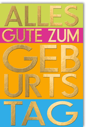 Geburtstagskarte geschäftlich - Elegante Glückwunschkarte zum Geburtstag mit goldenen Buchstaben, farbenfroh & stilvoll für moderne Gratulation