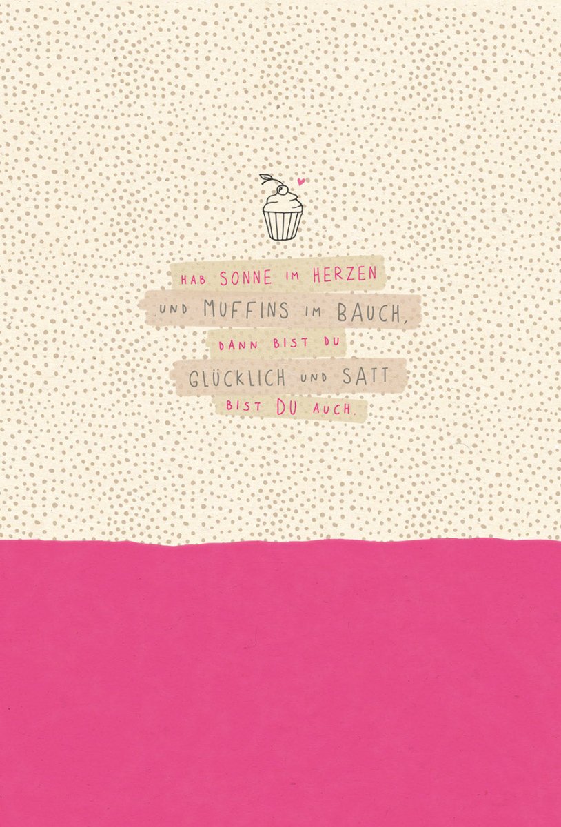 Geburtstagskarte – Glücklicher Muffin mit Herz: Öko - Zuckerrohrpapier Postkarte, Rosa & Beige Design, Nachhaltige Grußbotschaft