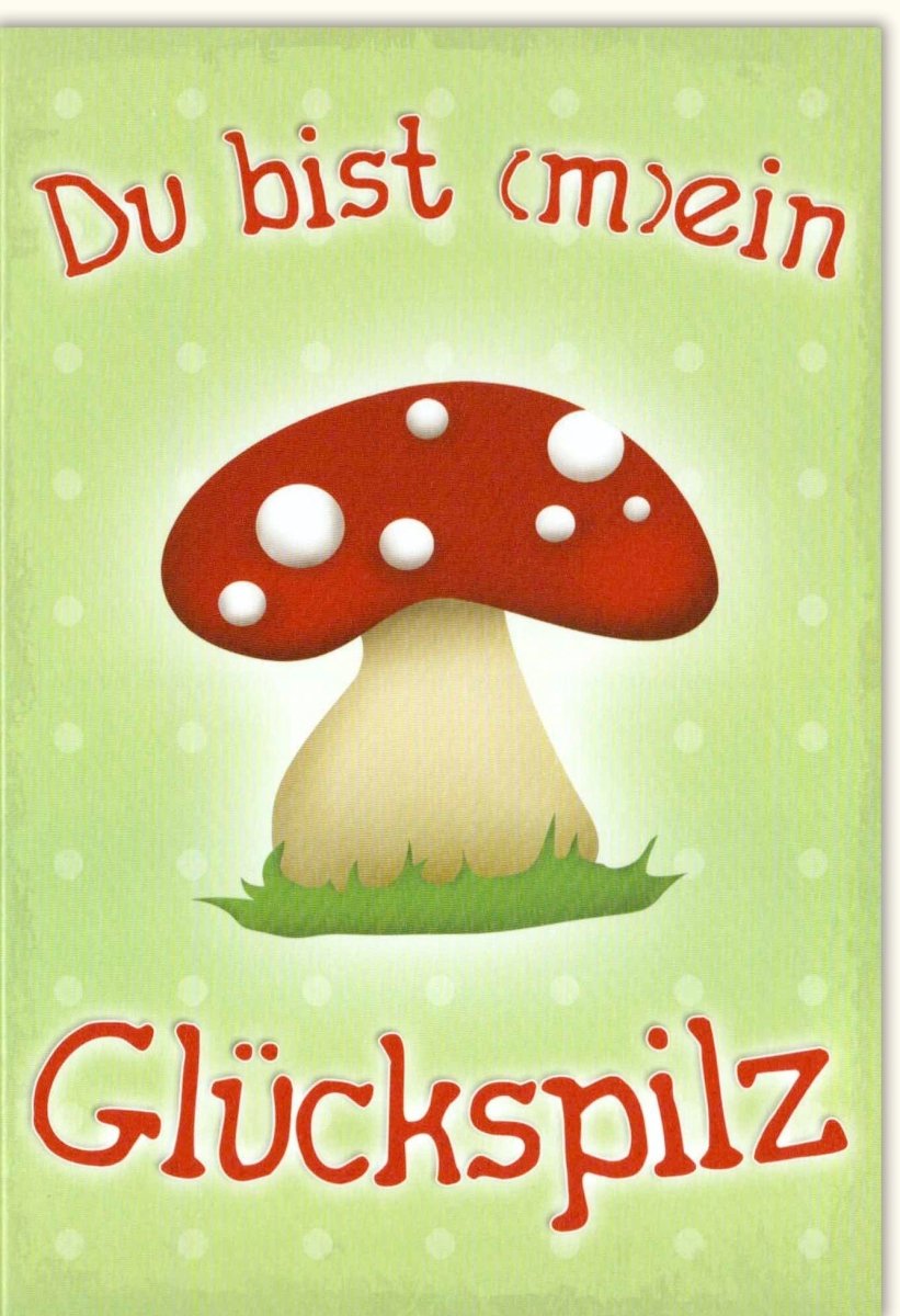 Geburtstagskarte & Glücksbringer - "Glückspilz" Doppelkarte mit Kleeblatt & Herz, Grün Rot Weiß Punkte Design, Liebevolle Grußkarte für Freundschaft und Feier, Herzlichen Glückwunsch Geschenkkarte