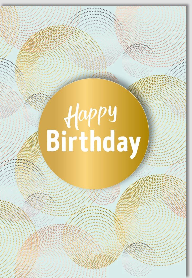 Geburtstagskarte Glückwunsch: Elegante Doppelkarte mit Goldenen Kreisen und Applikation, Festliche Happy Birthday Greeting Card, Edles Design mit Goldakzenten für Feierliche Anlässe, Hochwertige Papeterie Dekoration