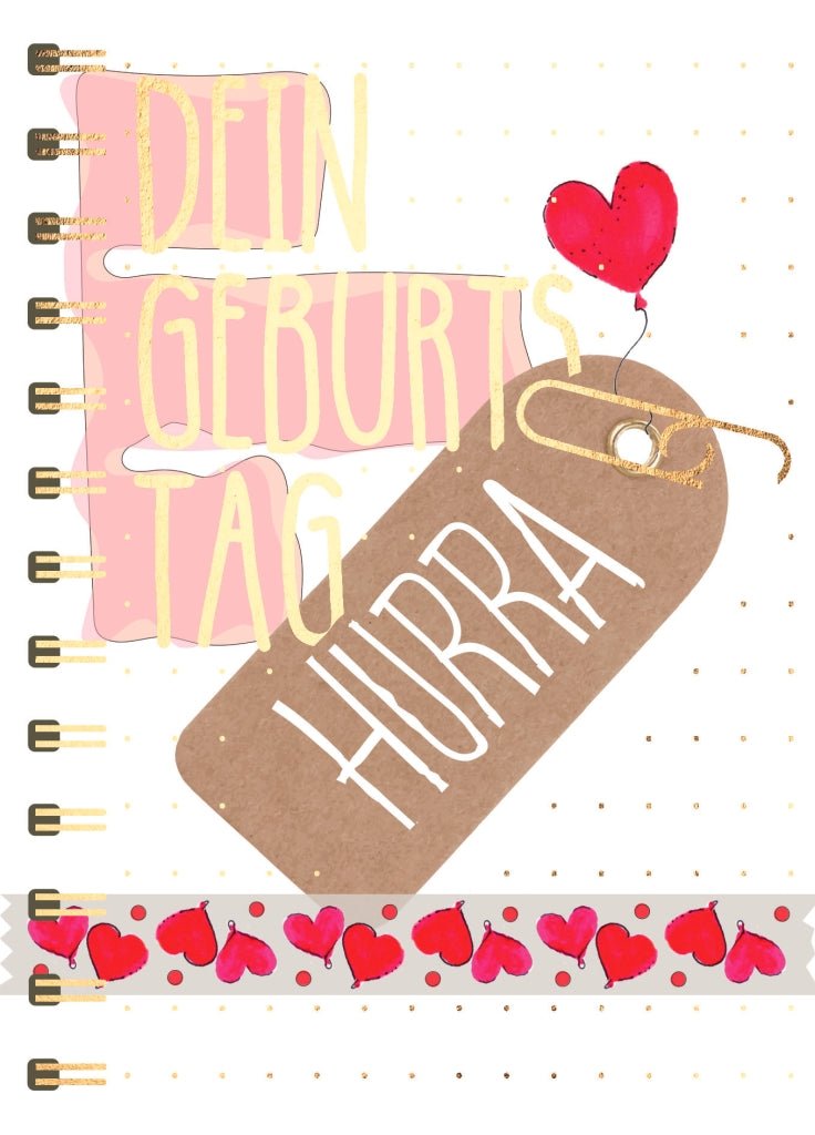 Geburtstagskarte – Glückwunsch Postkarte mit Spruch, Herz & Ballon – Liebevolle Jubel Feier Karte mit Punkten, Ideal als Geschenkanhänger