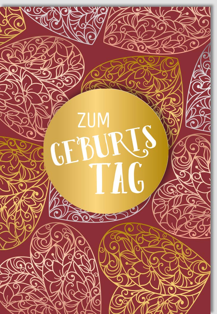 Geburtstagskarte & Glückwunschkarte - Elegantes Design mit Herzen in Gold, Rote Applikation, Liebevolle Jubiläumskarte, Festliche und Hochwertige Doppelkarte für Geburtstagsglückwünsche, "Happy Birthday" Feierkart
