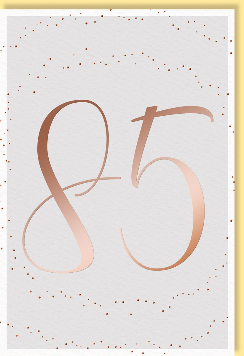 Geburtstagskarte Glückwunschkarte Geburtstag 85 Jahre stilvolle Karte mit goldener Zahl und Punkten elegantes Design hochwertige Doppelkarte mit Umschlag