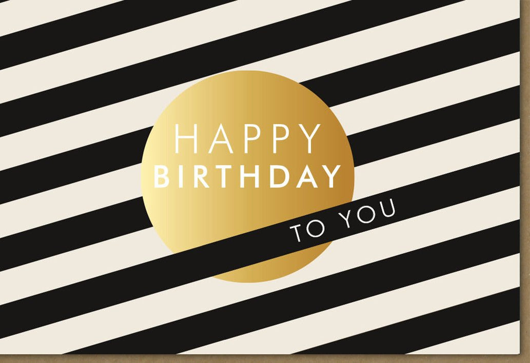 Geburtstagskarte Glückwunschkarte - Midoro Modernes Streifen - Design in Schwarz, Weiß & Gold, "Happy Birthday" Elegant & Minimalistisch, Stilvolle Unisex Karte für Erwachsene und Jugendliche