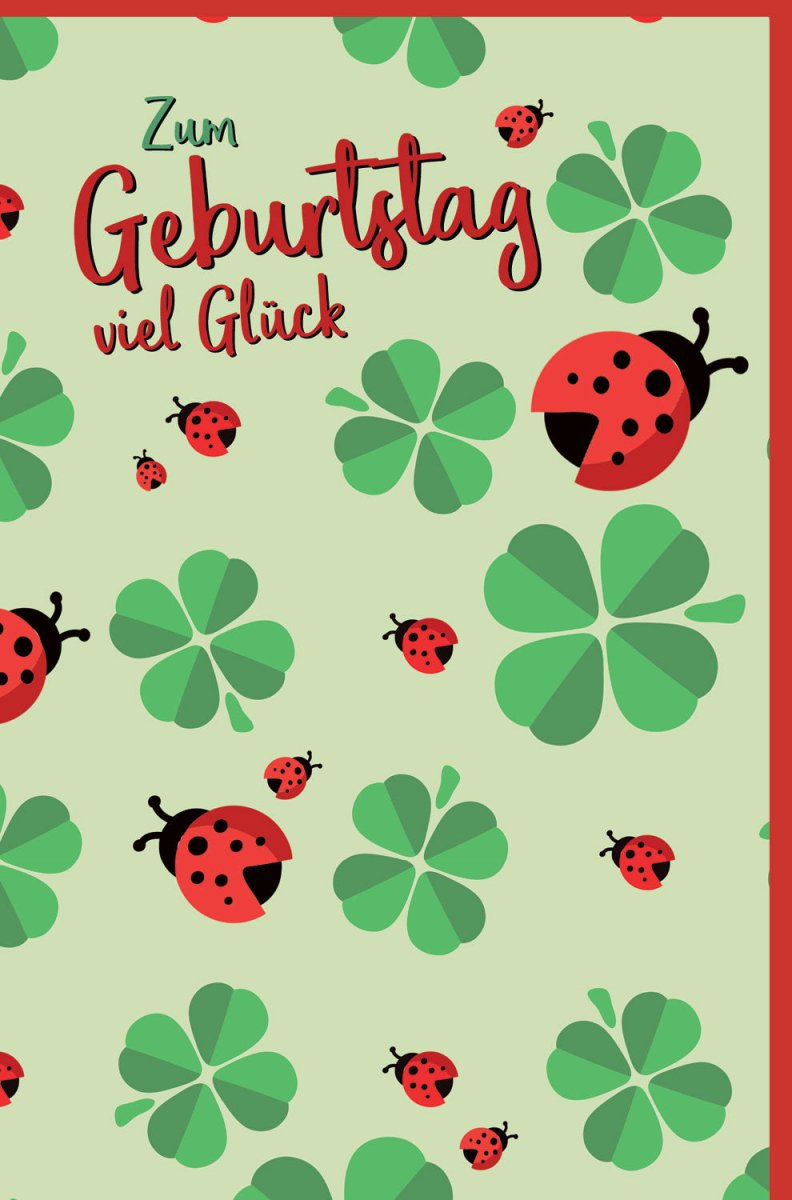 Geburtstagskarte - Glückwunschkarte mit Kleeblättern und Marienkäfer Design, Doppelkarte als Glücksbringer, Herzliche Geburtstagsgrüße für Freunde und Familie