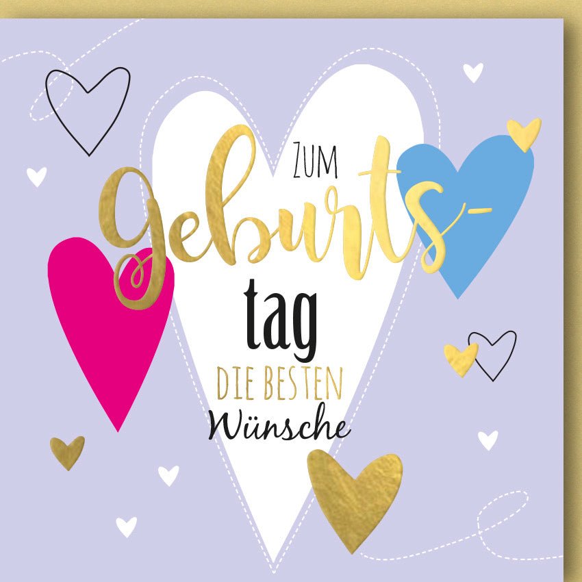 Geburtstagskarte - Herzlichen Glückwunsch Doppelkarte mit Bunten Herzen, Liebevolle Wünsche für Feier & Jubiläum