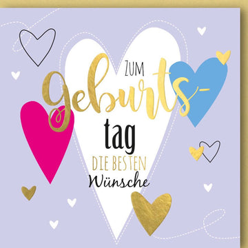 Geburtstagskarte - Herzlichen Glückwunsch Doppelkarte mit Bunten Herzen, Liebevolle Wünsche für Feier & Jubiläum