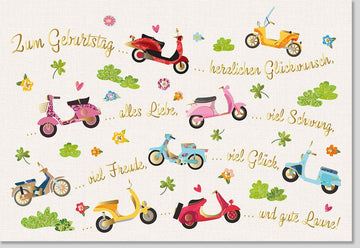 Geburtstagskarte - Herzlichen Glückwunsch Roller, Bunte Doppelkarte mit Liebe & Schwung, Festliche Gratulation