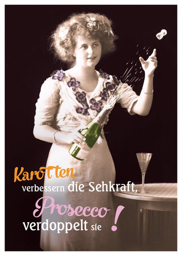 Geburtstagskarte Humor - Vintage Alkohol & Karotten Sehkraft Witz - Lustiger Prosecco Toast Retro Scherzgeschenk