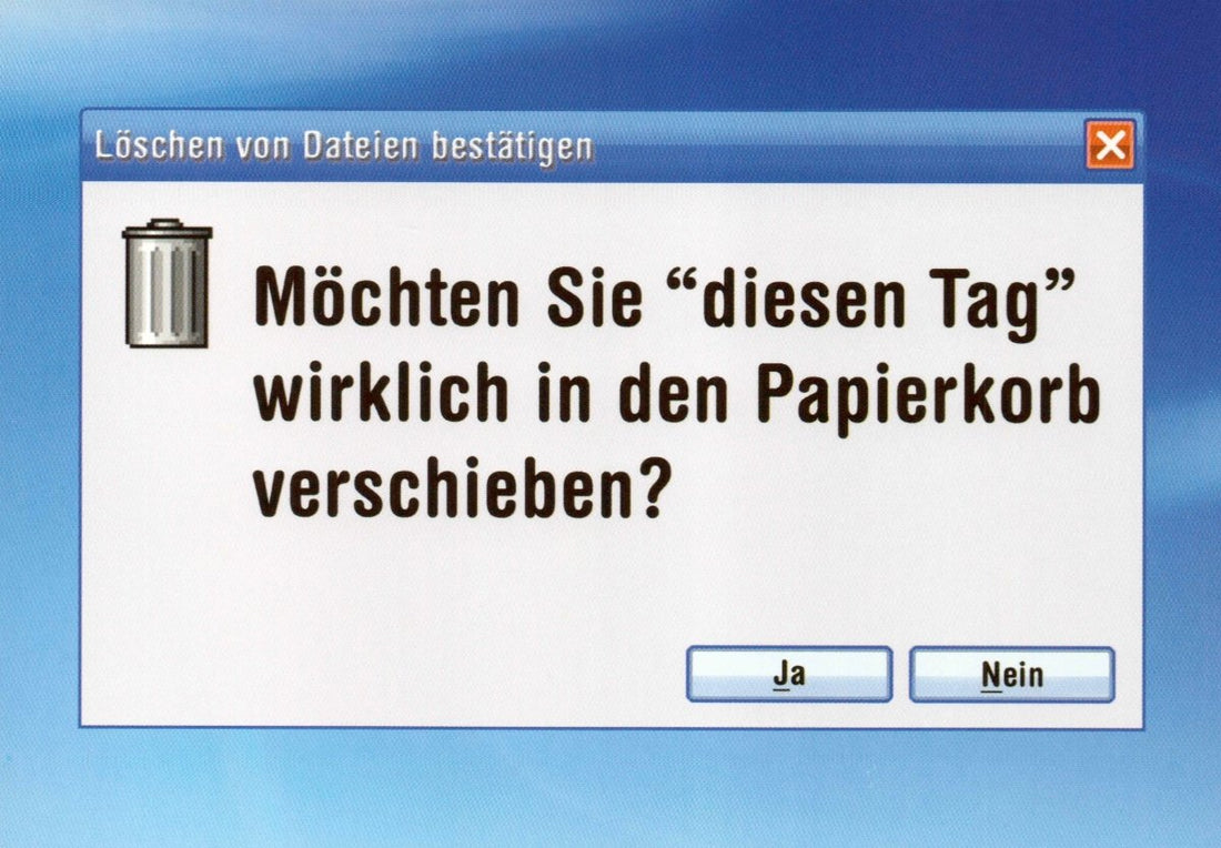 Geburtstagskarte Humor - Witzige Postkarte mit Spruch "Papierkorb - Tag: Zum Löschen Bestätigen" - Lustige Scherz - Geschenkkarte für Büro & Alltag, Satire Computerfenster Dialogfenster Design