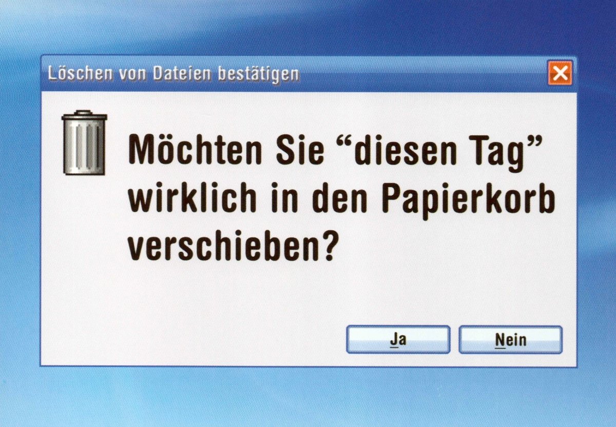Geburtstagskarte Humor - Witzige Postkarte mit Spruch "Papierkorb - Tag: Zum Löschen Bestätigen" - Lustige Scherz - Geschenkkarte für Büro & Alltag, Satire Computerfenster Dialogfenster Design