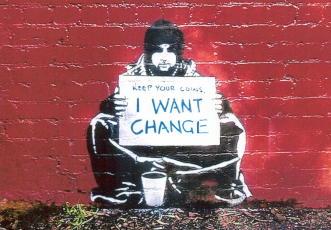 Geburtstagskarte im Streetart - Design: Banksy - Stil Wandkunst Postkarte, Urban Art mit politischer Botschaft, Gesellschaftskritik für Kunstliebhaber & Sammler, zeitgenössische Graffiti - Kultur mit tiefgründiger Message