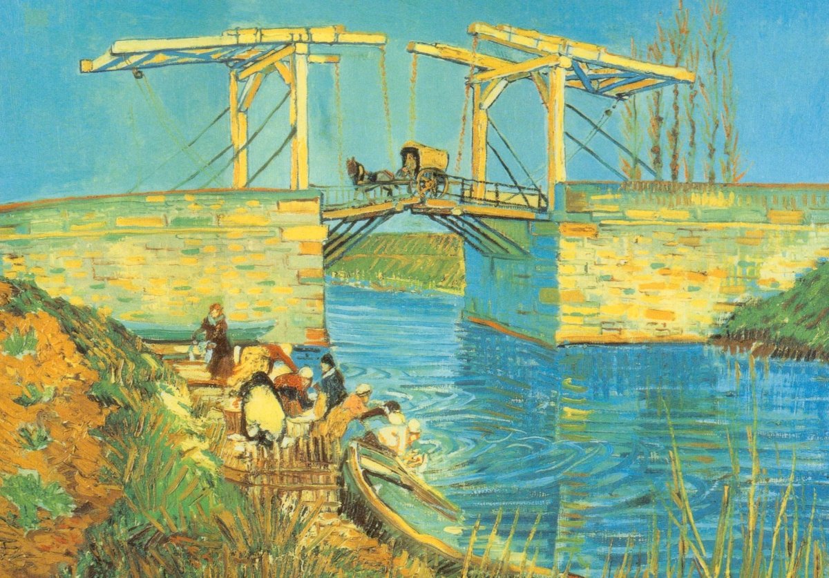 Geburtstagskarte Impressionismus für Kunstliebhaber - Van Gogh Brücke in Arles Gemälde - Reproduktion, Farbenfrohe Kunstgeschichte Postkarte, Künstlerische Vintage Dekoration & Sammelobjekt, Ideales Geschenk für Malkunst Enthusiasten