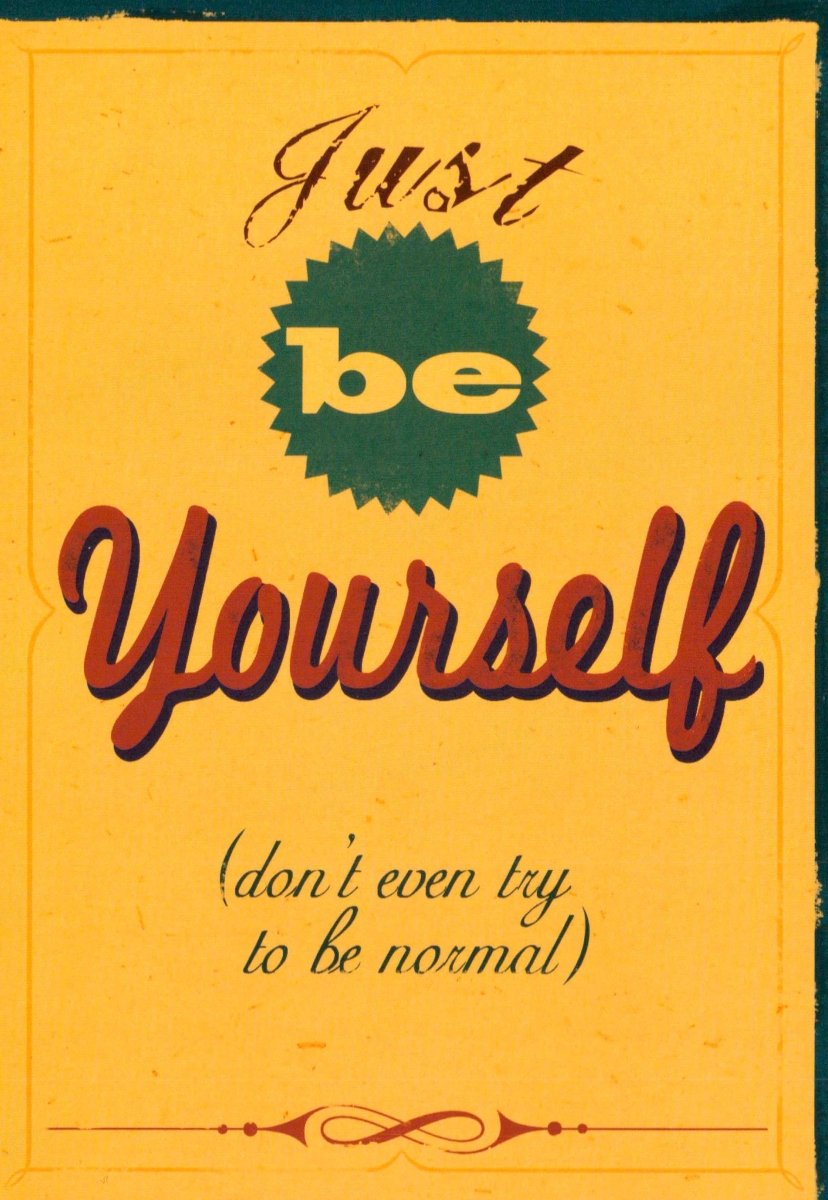 Geburtstagskarte - Inspirierender Spruch in Englisch, Motivation & Selbstakzeptanz, Retro Vintage Typografie, Gelbes Design