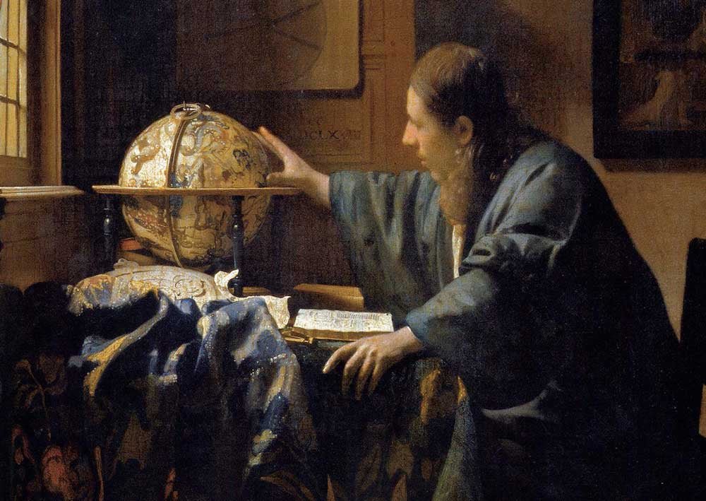 Geburtstagskarte – Jan Vermeer "Der Astronom" Kunstpostkarte, Barock Klassik, Museum Sammlerstück Dekor, Vintage Antiquität, Wissenschaft und Himmelsglobus Motiv