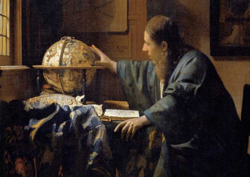 Geburtstagskarte – Jan Vermeer "Der Astronom" Kunstpostkarte, Barock Klassik, Museum Sammlerstück Dekor, Vintage Antiquität, Wissenschaft und Himmelsglobus Motiv