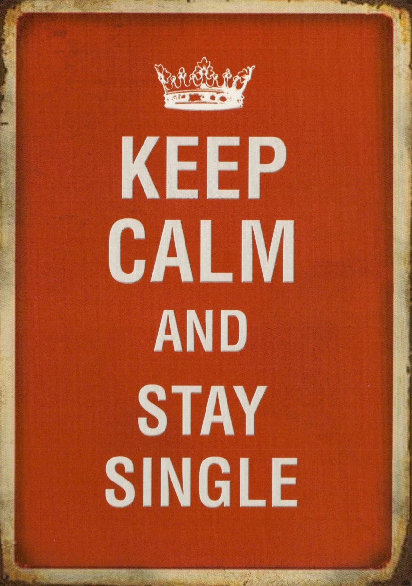 Geburtstagskarte - "Keep Calm Stay Single" Lustige Postkarte mit Humorvollem Spruch, Rot - Weiß, Vintage Krone Design, Witziges Geschenk für Singles