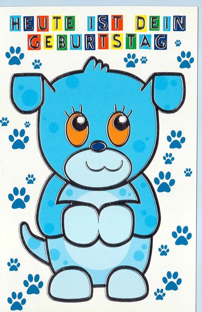 Geburtstagskarte Kinder Hund blau