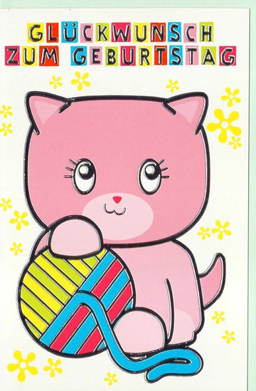 Geburtstagskarte Kinder Katze Wolle