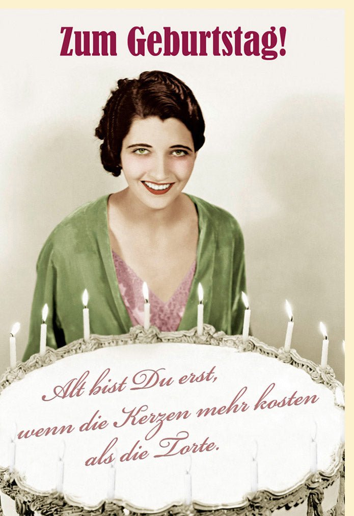 Geburtstagskarte Lustig Retro - Witzige Glückwunschkarte mit Spruch, Kerzen & Torte Motiv, Humorvolle Vintage Doppelkarte zum Geburtstag, Alter Scherz & Spaß Gratulation Feier Karte