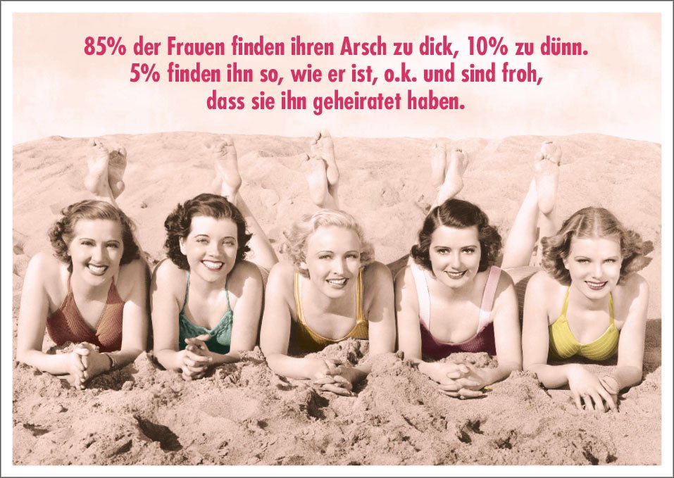 Geburtstagskarte Lustig - Vintage Humor Postkarte für Frauen, Selbstironie über Figur & Schönheitsideal, Retro Strand Bademode Design, Witziges Geschenk mit Spruch, Spaß & Freundschaft