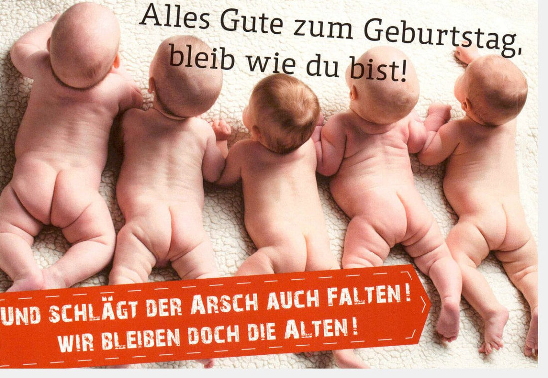 Geburtstagskarte - Lustige & Freche Doppelkarte mit Witzigem Spruch, Humorvolle Gratulation zum Älterwerden, Spaßige Cartoon Baby Motive, Originelle Falten - Witze für Geburtstagsglückwünsche