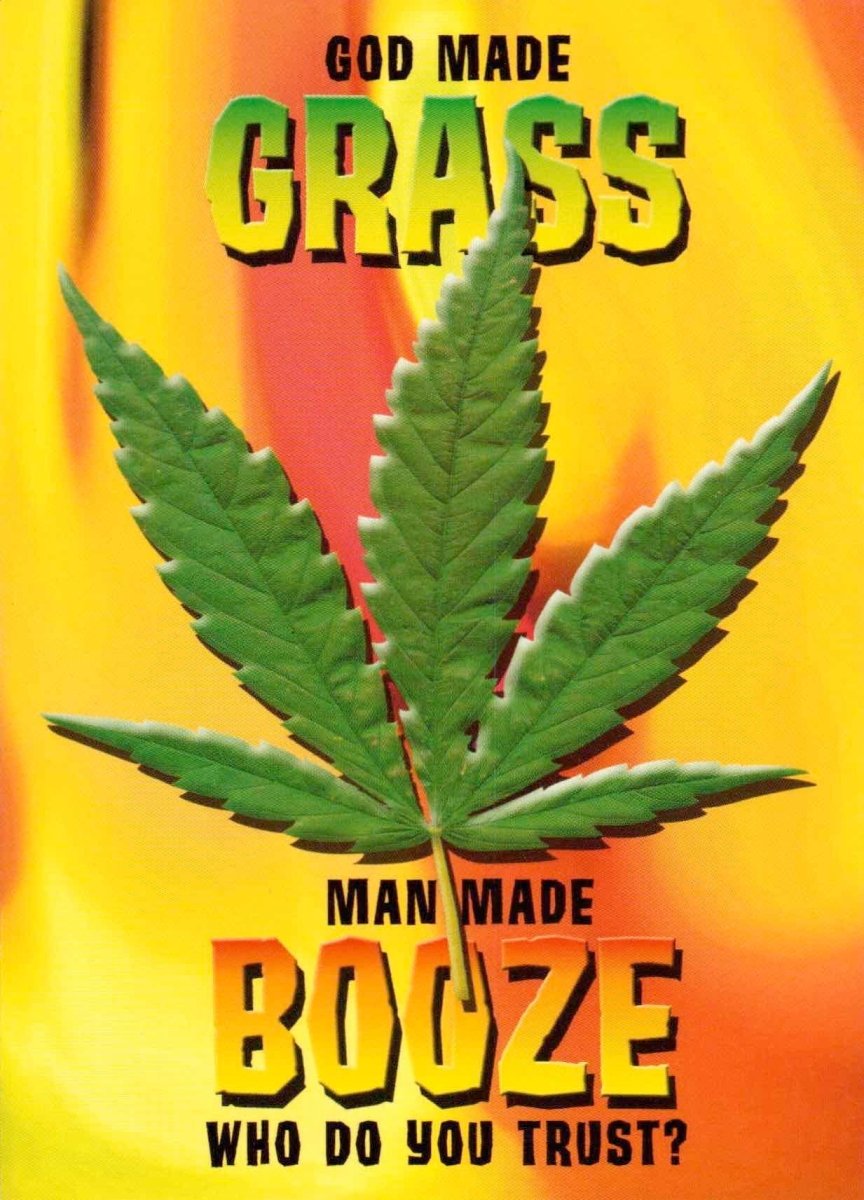 Geburtstagskarte - Lustige Postkarte mit Humor: Alkohol & Cannabis, Witziger Spruch, Farbenfroh in Gelb & Grün, Satirischer Schriftzug, Spaßiges Geschenk