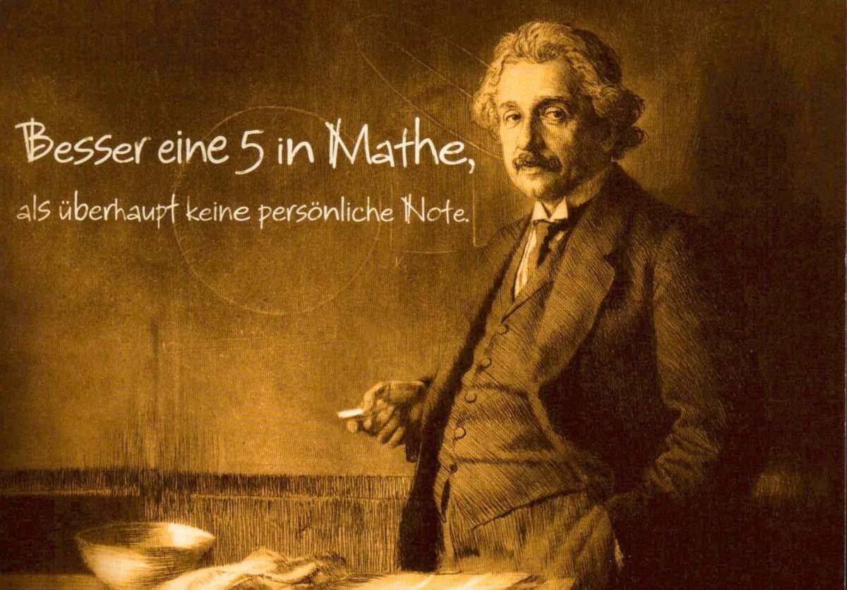 Geburtstagskarte - Lustige Postkarte mit Mathe - Witz, Albert Einstein Karikatur, Humorvolle Schulnoten Motivation, Witzig für Schüler Studenten Lehrer, Spaßiges Geschenk mit Ironie und Sarkasmus, Lernmotivation im Sepia Vintage Cartoon - Design