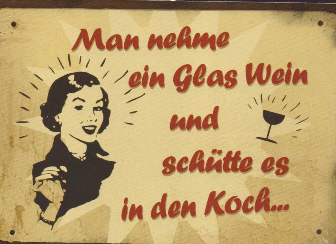 Geburtstagskarte - Lustige Retro Wein Sprüche Postkarte für Frauen | Vintage Küchen Deko | Humorvolles Geschenk zum Sammeln & Verschicken | Witzige Koch - & Trink - Motive für Spaß & Freude