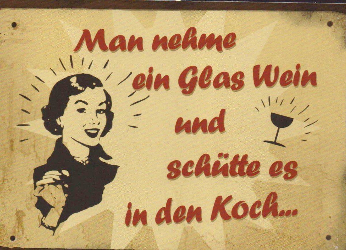 Geburtstagskarte - Lustige Retro Wein Sprüche Postkarte für Frauen | Vintage Küchen Deko | Humorvolles Geschenk zum Sammeln & Verschicken | Witzige Koch - & Trink - Motive für Spaß & Freude